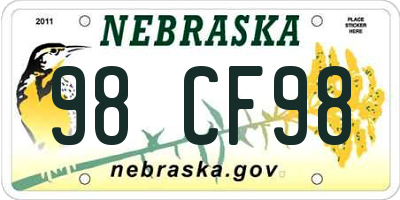 NE license plate 98CF98