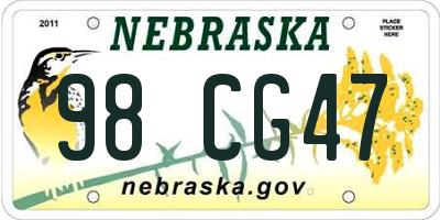 NE license plate 98CG47