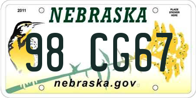 NE license plate 98CG67