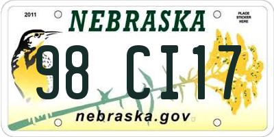 NE license plate 98CI17