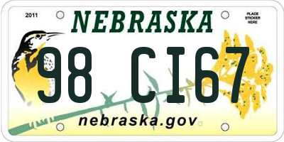 NE license plate 98CI67