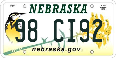 NE license plate 98CI92