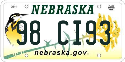 NE license plate 98CI93