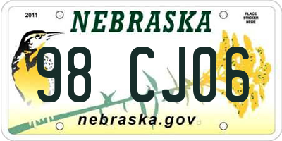 NE license plate 98CJ06