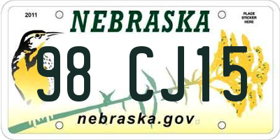 NE license plate 98CJ15