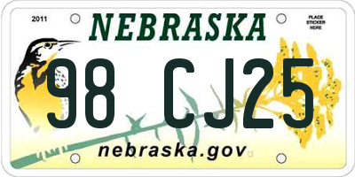 NE license plate 98CJ25
