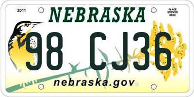 NE license plate 98CJ36