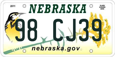 NE license plate 98CJ39