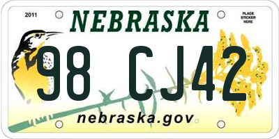 NE license plate 98CJ42