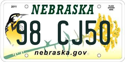 NE license plate 98CJ50