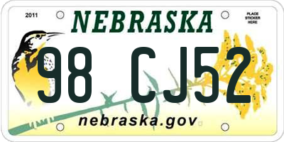 NE license plate 98CJ52