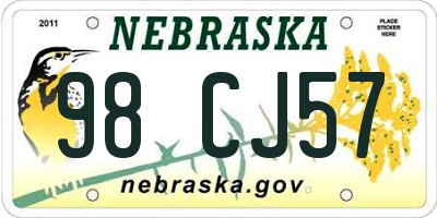 NE license plate 98CJ57