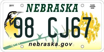 NE license plate 98CJ67