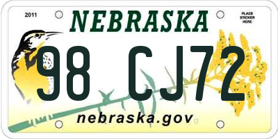 NE license plate 98CJ72