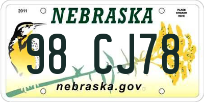 NE license plate 98CJ78