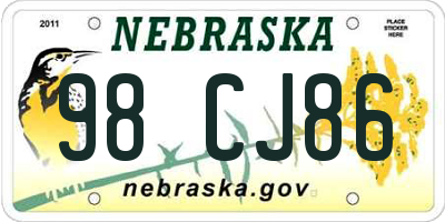 NE license plate 98CJ86