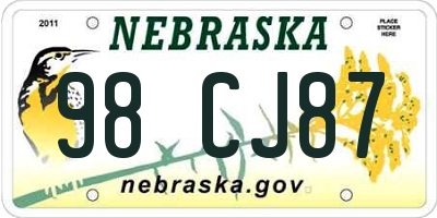 NE license plate 98CJ87