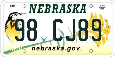 NE license plate 98CJ89