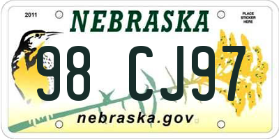 NE license plate 98CJ97