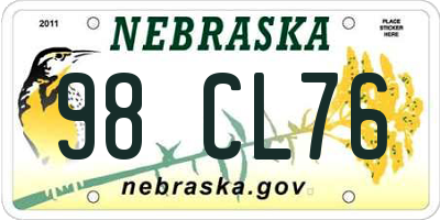 NE license plate 98CL76