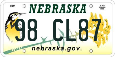 NE license plate 98CL87