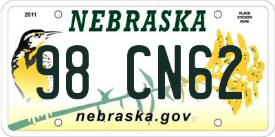 NE license plate 98CN62