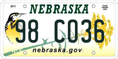 NE license plate 98CO36