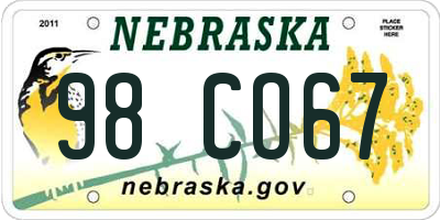 NE license plate 98CO67