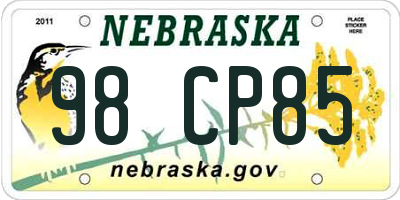 NE license plate 98CP85