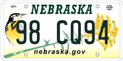 NE license plate 98CQ94