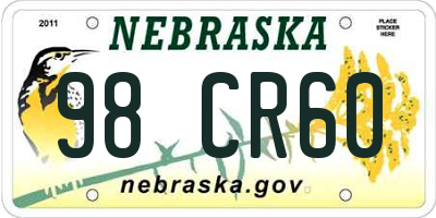 NE license plate 98CR60