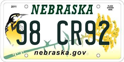 NE license plate 98CR92