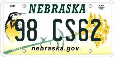 NE license plate 98CS62