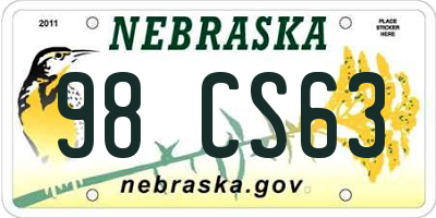 NE license plate 98CS63