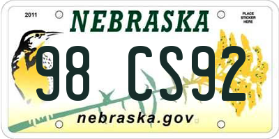 NE license plate 98CS92