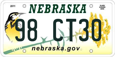 NE license plate 98CT30