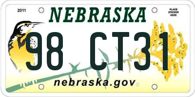 NE license plate 98CT31