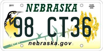 NE license plate 98CT36