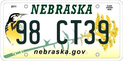 NE license plate 98CT39