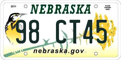 NE license plate 98CT45