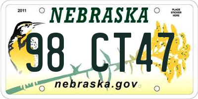 NE license plate 98CT47