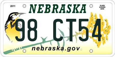 NE license plate 98CT54