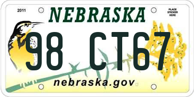 NE license plate 98CT67