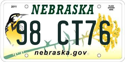 NE license plate 98CT76
