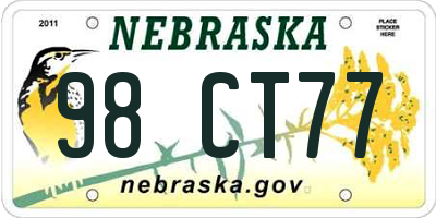 NE license plate 98CT77