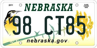NE license plate 98CT85