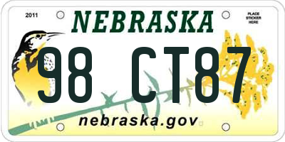 NE license plate 98CT87