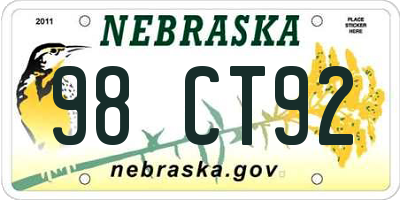 NE license plate 98CT92