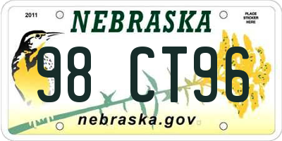 NE license plate 98CT96