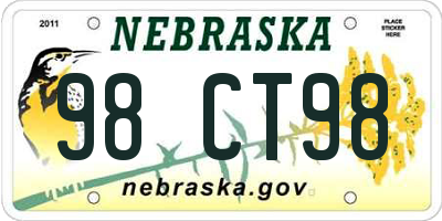 NE license plate 98CT98